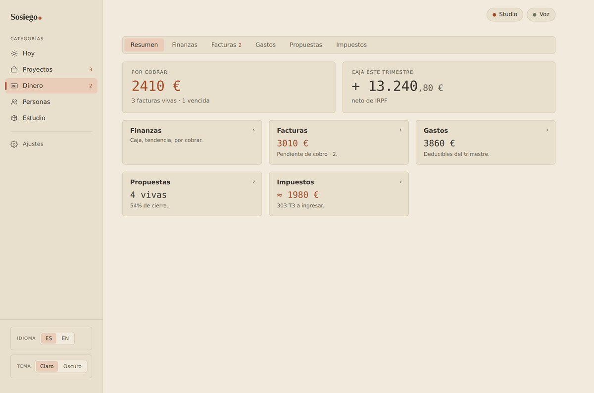 Pantalla Dinero de Sosiego